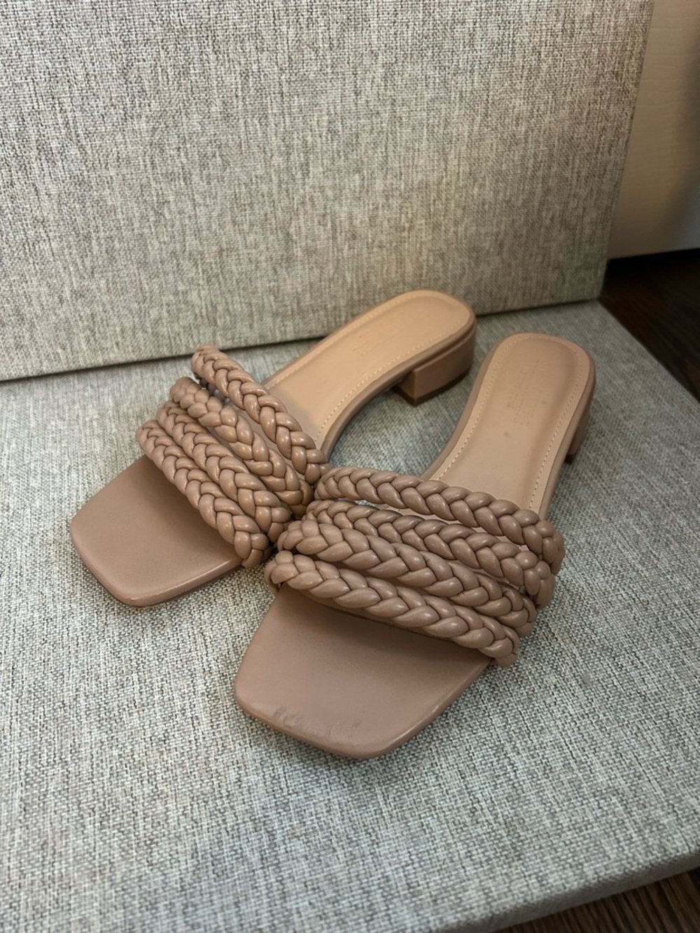 Braided Slide Mules in Nude Tan
